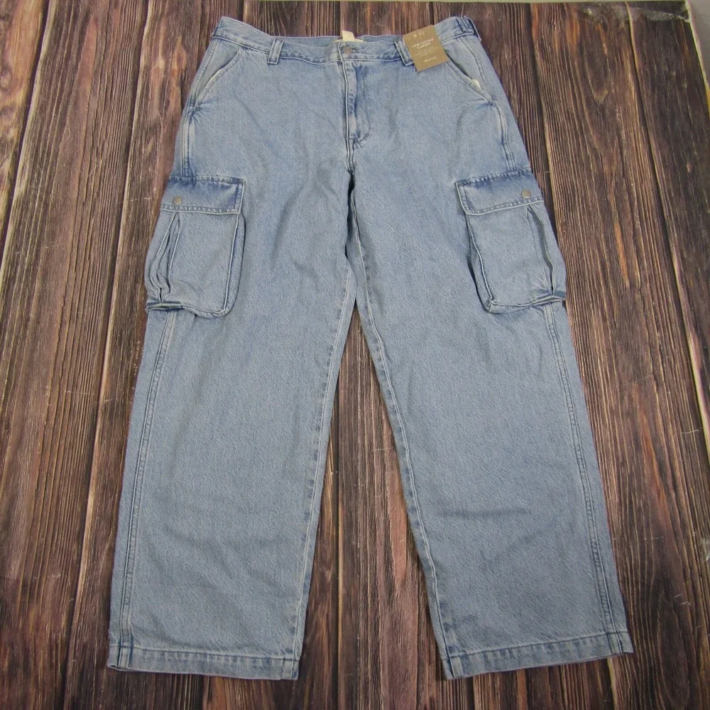 Madewell NEW NWT Womens 31 Blue Low Slung Straight Leg‎ Cargo Jeans